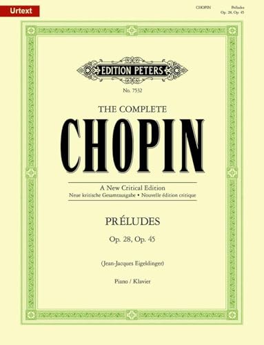 Sheet music cover for Chopin Preludes Op. 28 and 45, Edition Peters, pale yellow background.