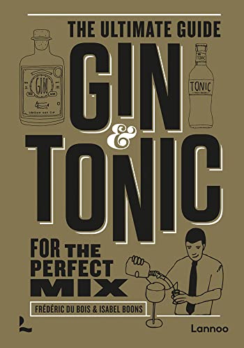 BookLC Book cover for Gin & Tonic guide featuring illustrations of bottles and a bartender.