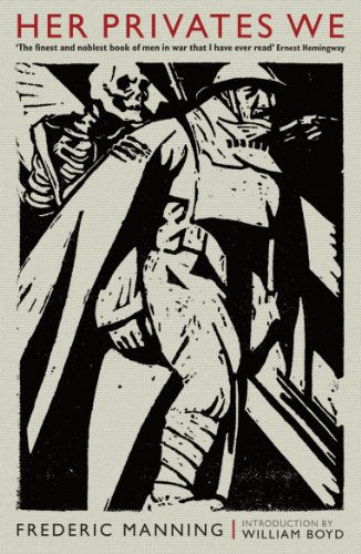 Book cover: black and white illustration of soldiers, skulls, and barbed wire.