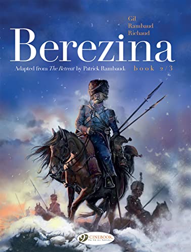 Book cover for Berezina featuring a soldier on horseback in a snowy landscape.