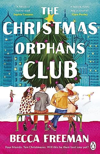 Book cover with illustrated Christmas tree and group of people on a bench.