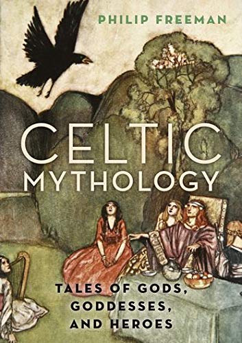 Book cover depicting Celtic figures, a raven, and stylized text.