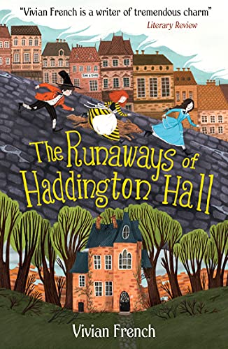 Book cover: children running down a hill towards a large house.