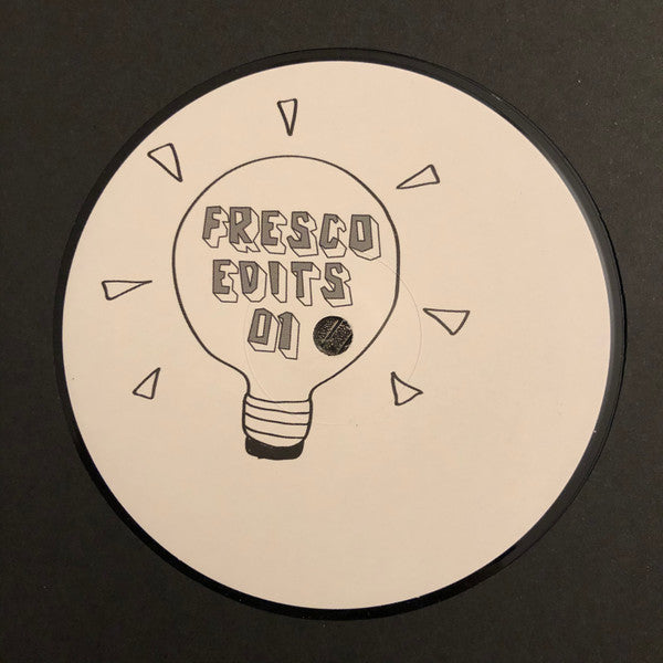 White vinyl record with a black lightbulb and triangular designs.