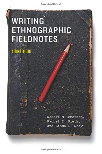 Book cover of Writing Ethnographic Fieldnotes with a red pencil on a black background.