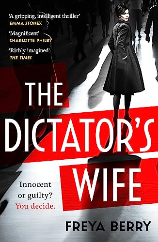Book cover: woman in coat walking away, red and white design.