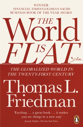 Book cover for The World is Flat by Thomas L. Friedman with red background.