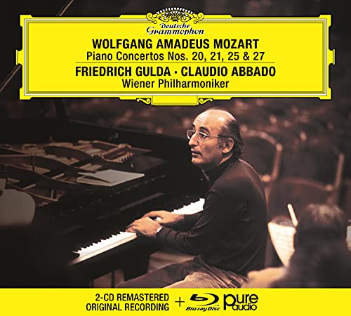 CD cover featuring pianist Friedrich Gulda with orchestra, Mozart concertos.