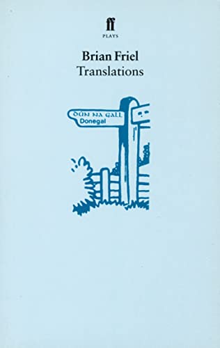 Book cover of Translations by Brian Friel featuring a blue signpost illustration on light blue.