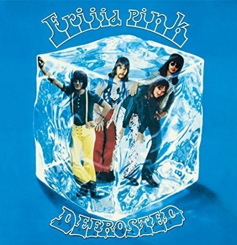 "Frijid Pink band members trapped in an ice cube on a blue album cover."