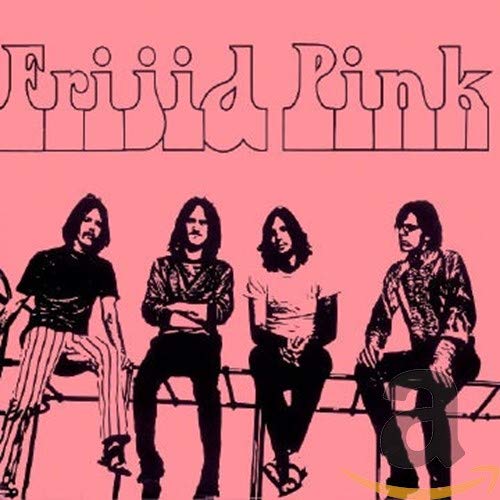 Pink album cover featuring four sketched figures and band name.
