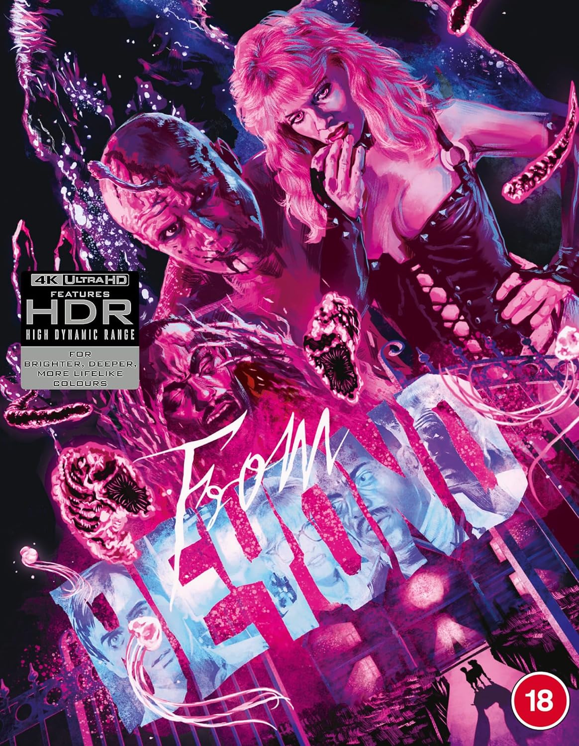 From Beyond" Blu-ray cover with a monstrous figure and pink, purple tones.