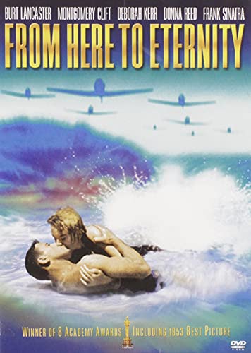 From Here to Eternity" DVD cover: couple embracing in ocean waves.