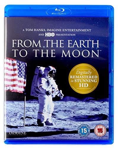 From The Earth To The Moon" Blu-ray cover with astronaut and flag.