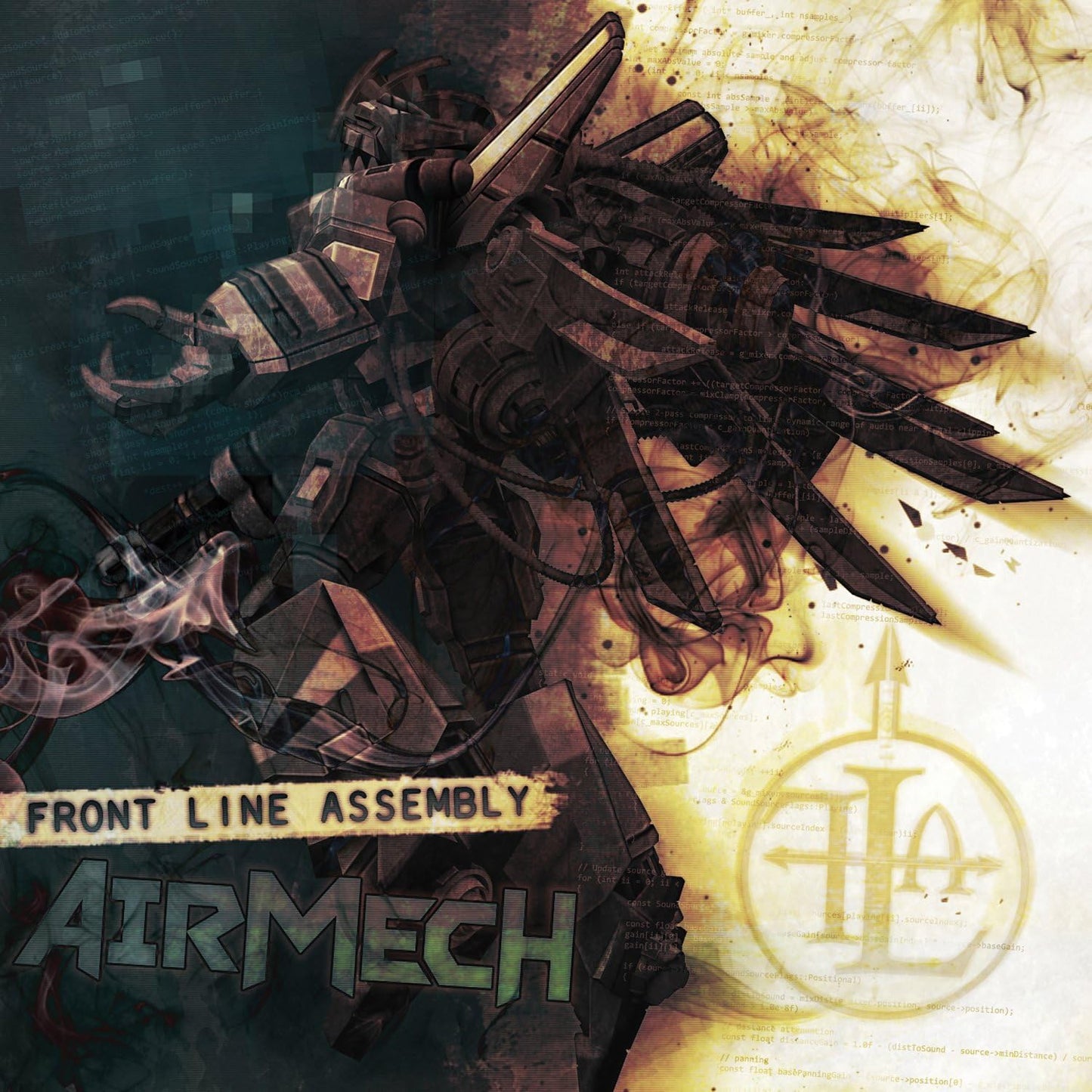 CD cover for Front Line Assembly’s Airmech, featuring a robotic warrior.