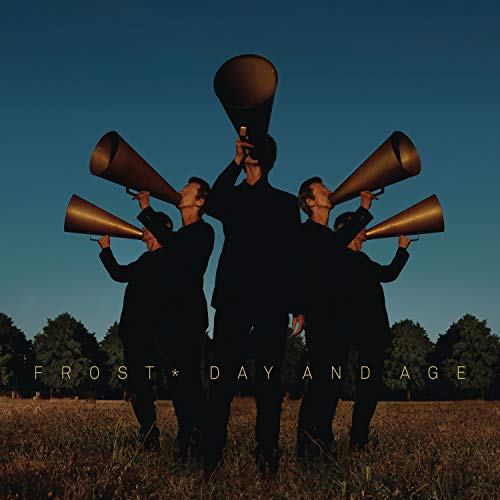 Four silhouetted figures holding brass megaphones in a field.