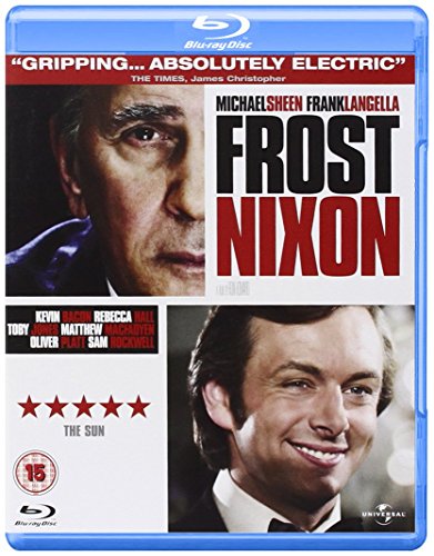 DVD cover for "Frost/Nixon" featuring portraits of Michael Sheen and Frank Langella.