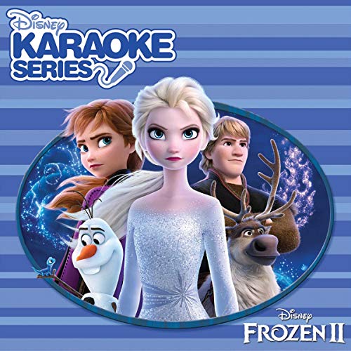 Frozen 2 karaoke CD cover featuring Elsa, Anna, Kristoff, Sven, and Olaf.