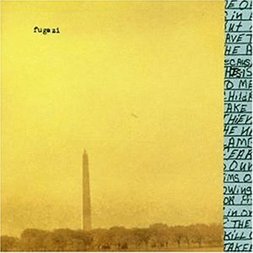 Fugazi album cover featuring the Washington Monument against a yellow sky with handwritten text.