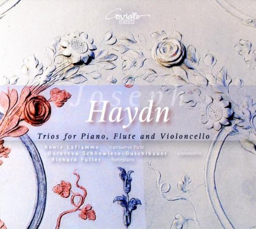 CD cover with floral design, featuring "Haydn" and "Trios for Piano, Flute and Violoncello".