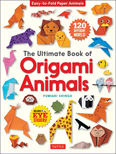 Origami animals book cover with colorful folded paper models displayed.