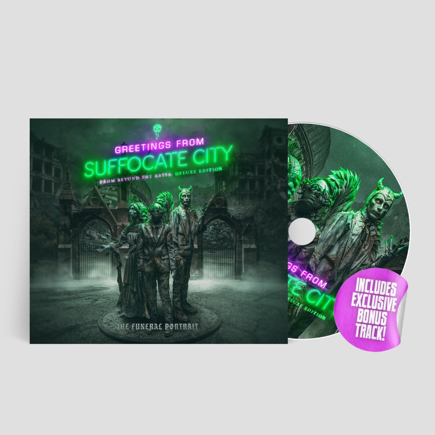 CD cover for "Greetings From Suffocdate City" by The Funeral Portrait.