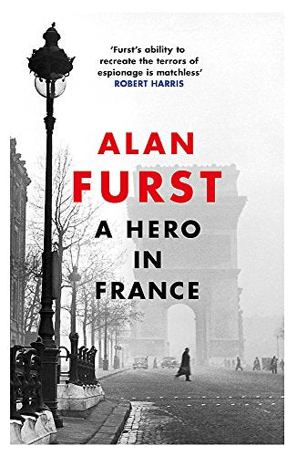 Book cover: “A Hero in France” with a Parisian street scene.
