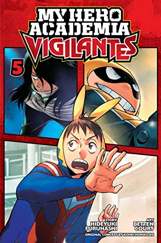 Manga cover featuring My Hero Academia Vigilantes volume 5 with three characters illustrated.