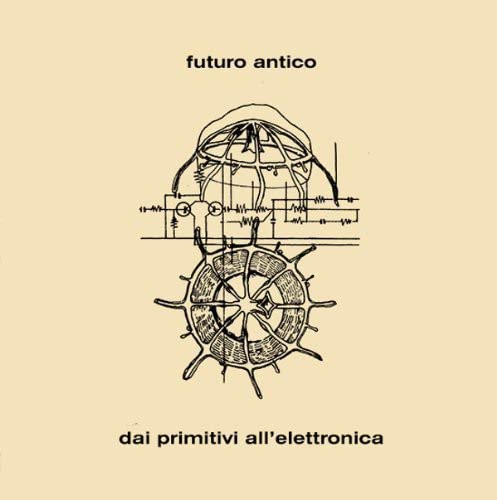 Futuro Antico vinyl album cover with sketched mechanical and electrical imagery.