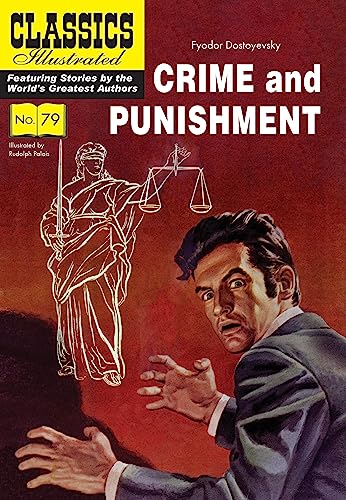 Cover of “Crime and Punishment” Classics Illustrated comic, man and justice statue.
