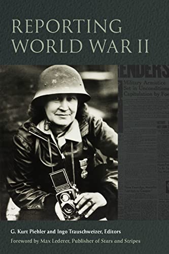 Book cover: WWII female reporter with camera, newspaper background.