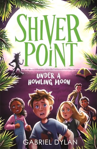 Book cover: children looking scared, werewolf, moon, and forest scene.