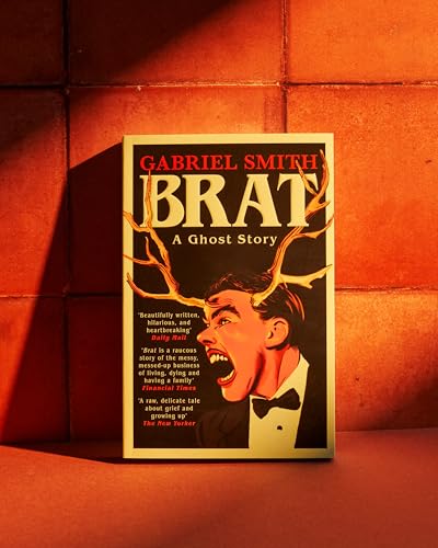 Book cover for Brat: A Ghost Story featuring a man in a tuxedo with antlers.