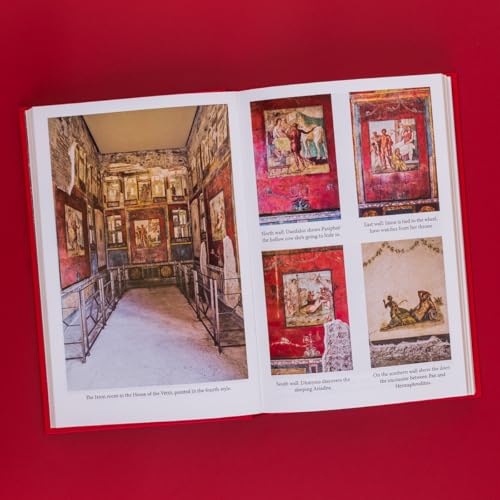 Open book showing photographs of ancient Roman wall paintings and an interior room view.