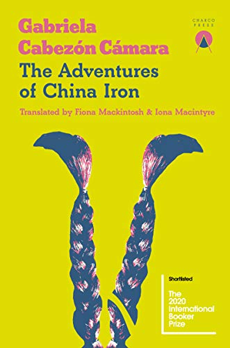 Book cover with yellow background featuring two blue braided hair strands and text.