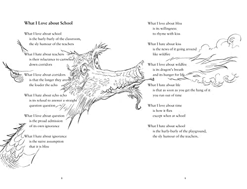 Open book page with a detailed black and white illustration of a dragon.