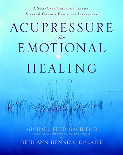 Book cover: "Acupressure for Emotional Healing" with blue water background.