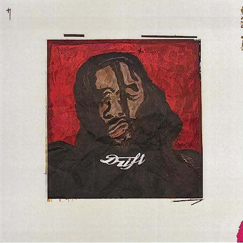 Red album cover featuring a painted portrait of a hooded figure.