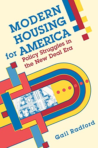 Book cover: "Modern Housing for America" with geometric, colorful design.