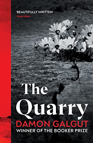 Book cover: "The Quarry" with flowers on a rocky, grayscale background.