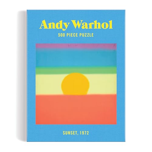 Andy Warhol “Sunset” puzzle box, featuring colorful horizontal stripes and a yellow sun.