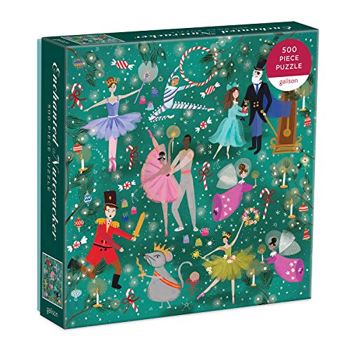 Box for 500-piece puzzle depicting Nutcracker ballet scene in green.