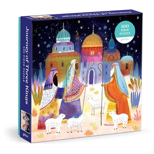 Puzzle box depicting the Three Kings with sheep and star-filled sky.
