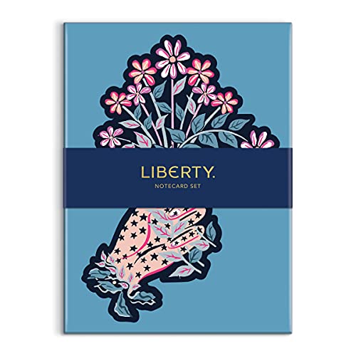 Floral notecard set in blue box, with hand-shaped cards visible.