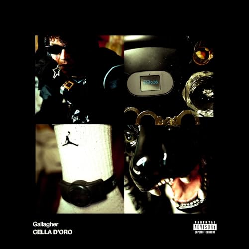 CD cover for Gallagher’s “Cella D’oro” featuring a masked figure and objects.