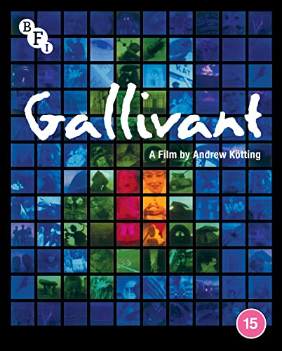 Blu-ray cover for Gallivant, featuring a grid of blue and red film stills.