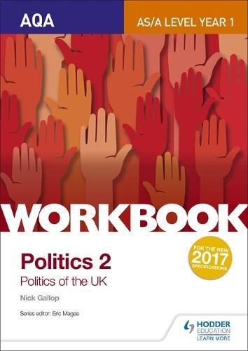 AQA Politics workbook cover with raised hands and bold text.
