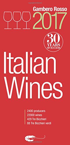 Red book cover with white text: "Italian Wines 2017", wine glasses.