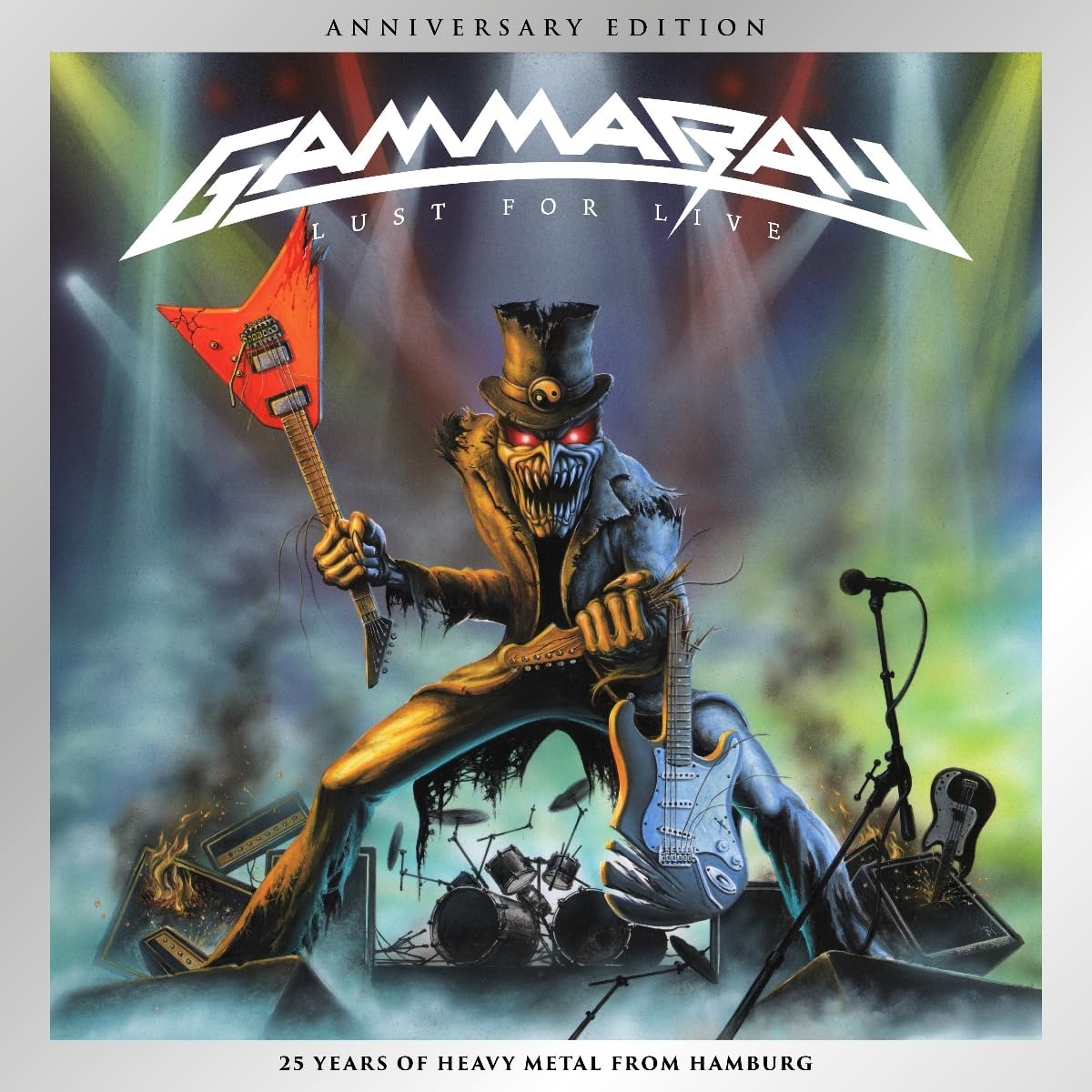 Gamma Ray album cover: a skeletal figure with guitars, concert backdrop.