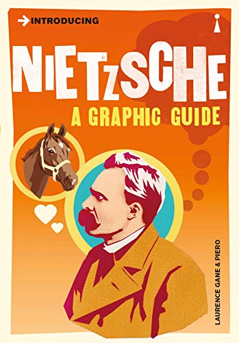 Book cover: portrait of Nietzsche with a horse in a thought bubble.